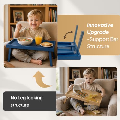 Image of Bamboo Bed Table Tray with Support Bar and Foldable Legs, Breakfast Food Trays Table for Bed Sofa Eating and Laptops, TV Lap Tray Table on Couch (Applied for Invention Patent)