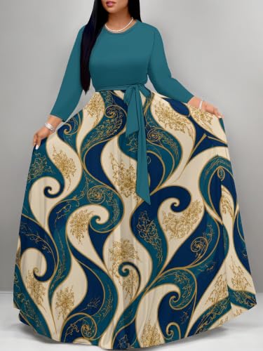 Image of Plus Size Maxi Dress for Women V Neck 3 /4 Sleeve Wrap Dress