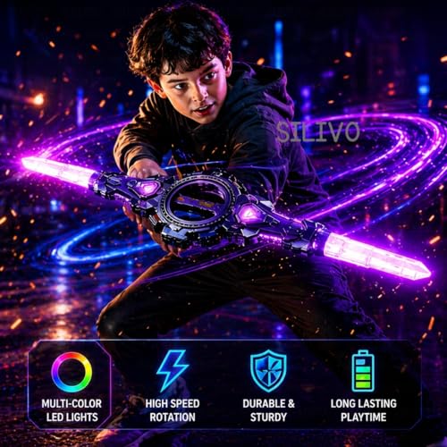 Image of Retractable Rechargeable LED Spark Sword, Double-Edged Spinning Sword, 7-Color Light Blade with Sound FX, Anime-Inspired Double Headed Katana for Roleplay, Telescopic Expandable Light Swords Toy