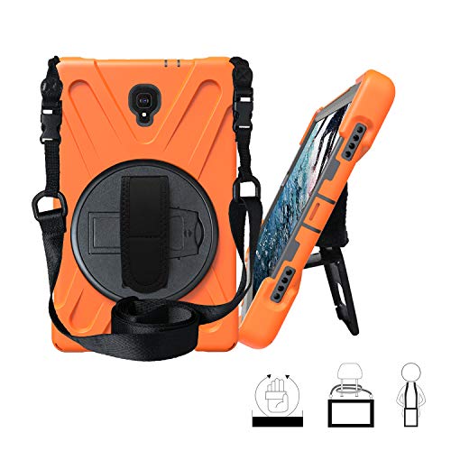 Galaxy Tab A 10.5 (2018) [T590 / T595 / T597] Case by KIQ Shockproof Heavy Duty Military Armor Hybrid Case Cover Kickstand for Samsung Galaxy Tab A 10.5 2018 SM-T590 (Shield Orange)