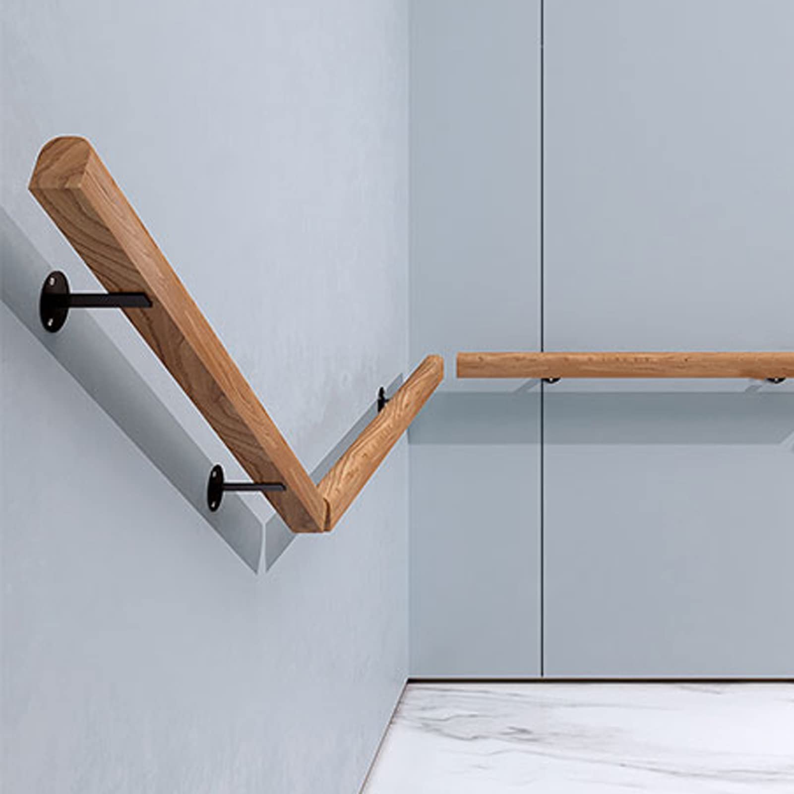 Rambarde d'escalier bois 30cm main courante murale antidérapante kit complet intérieur