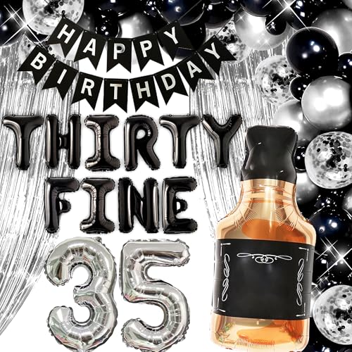 LaVenty Thirty Fine Birthday Decoration Banner 35th Birthday Party for Him 35th Birthday Decorations 35 Number Balloon Whiskey Balloon