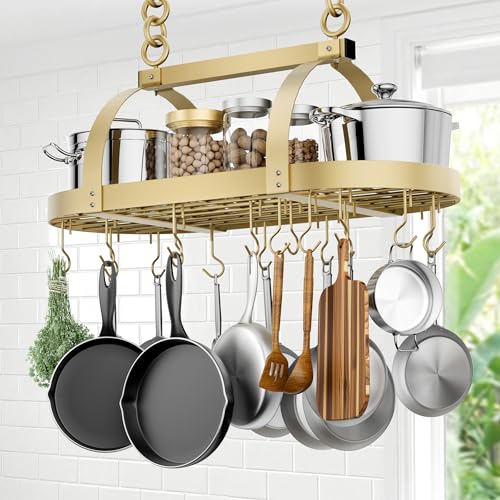 KES Gold 34 Inch Hanging Pot Rack, 100 LBS Capacity