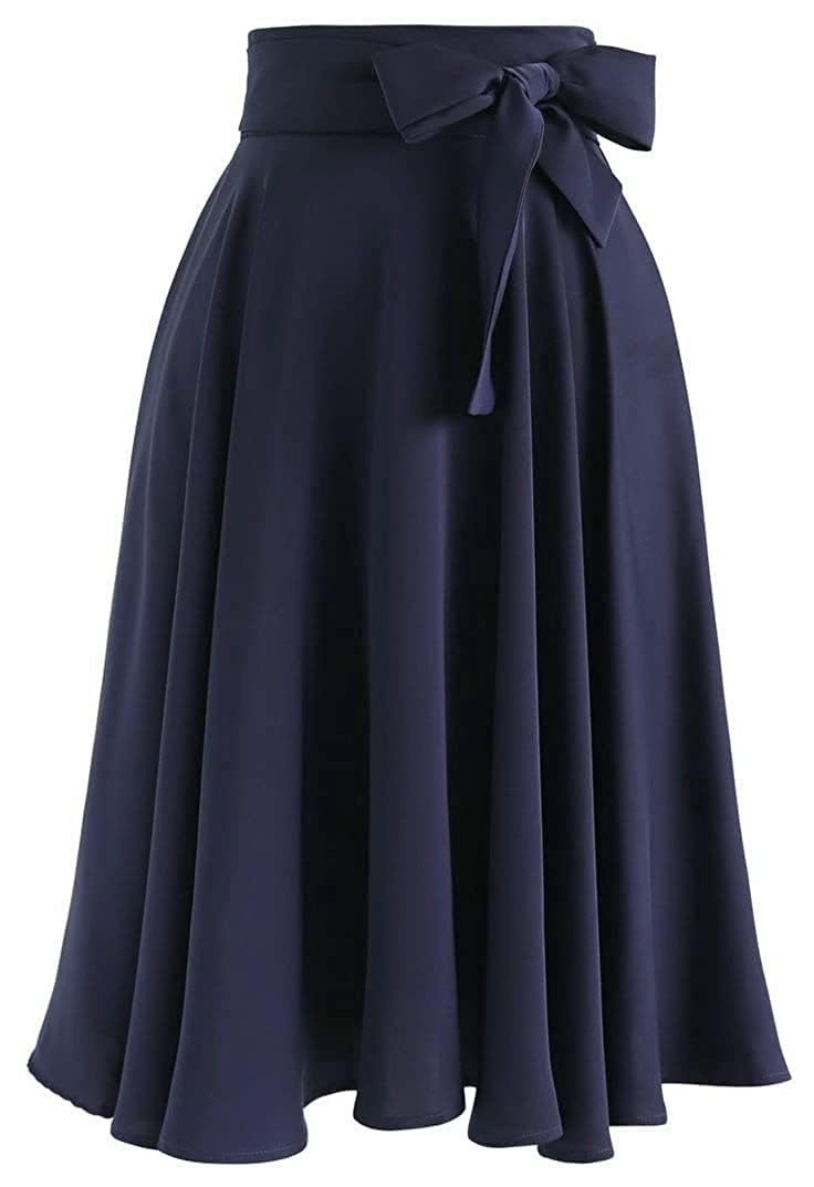 radhika n dhaanya creation Women's Crepe Fabric Umbrella Look with Bow Readymade Midi Skirt Maxi Flare Around 6 Metre. (Length 27 Inches)-picture-34