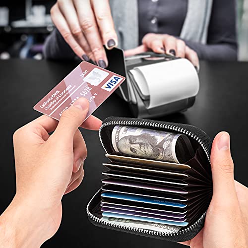 Migeec Credit Card Holder Wallet Rfid Blocking Slim Card Case Genuine Leather Zipper Card Organizer For Women(Black) #TOP4