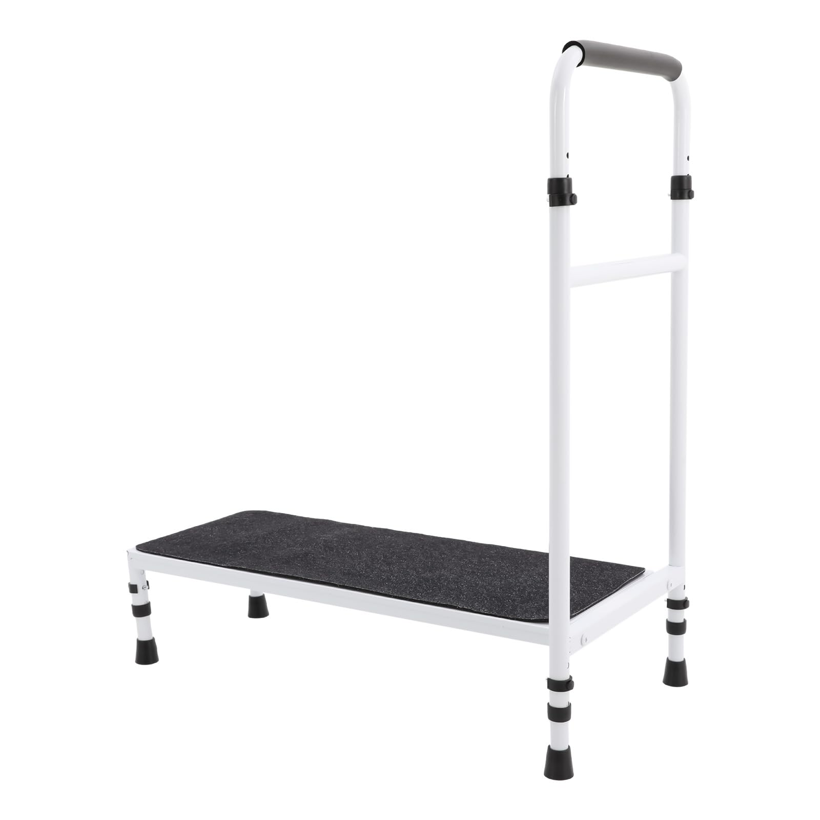 Scalino mobile di sicurezza per anziani, antiscivolo, 1 gradino, con corrimano regolabile, portata fino a 150 kg, ideale per vasca da bagno, letto e veicolo (bianco)