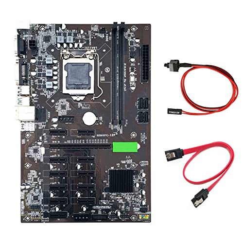 Milkvetch B250 BTC Mining Motherboard with SATA Cable+Switch Cable LGA 1151 DDR4 12XGraphics Card Slot USB3.0 for BTC Miner Mining