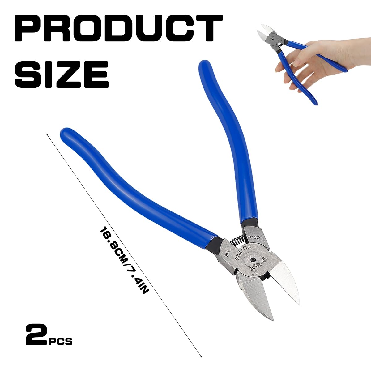2Pcs Blue Diagonal Flush Wire Cutting Pliers, Precision Side Cutters Pliers for Crafting Jewelry Making, Wire Cutting (8inch)