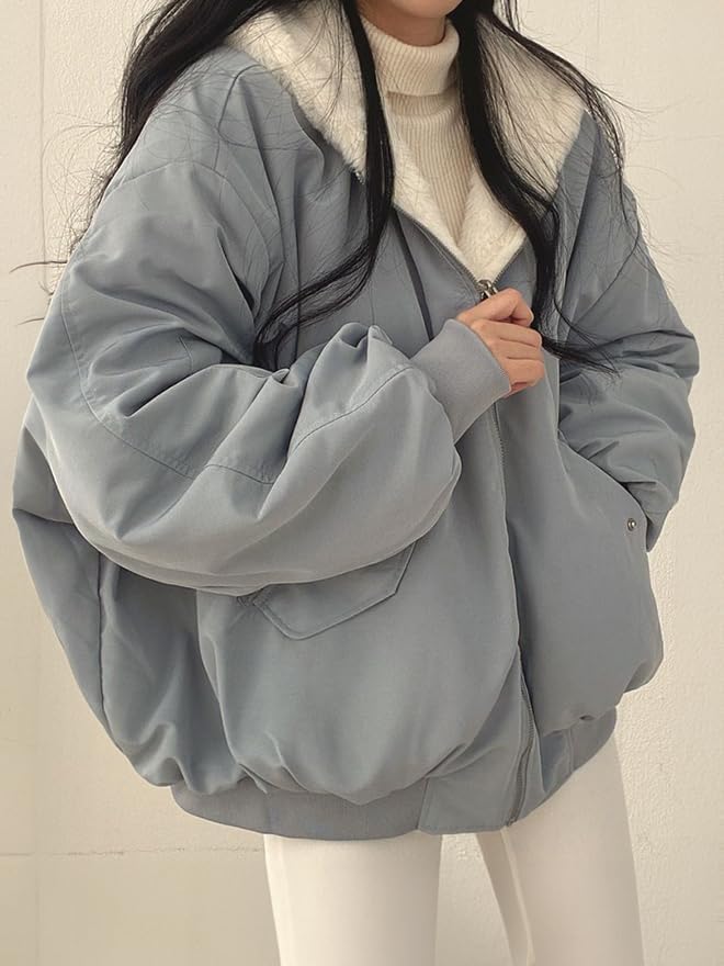 EMMIOL Womens Winter Coats Hooded Fleece Puffer Reversible Long Sleeve Oversized Full Zipper Warm Jackets - Image 2