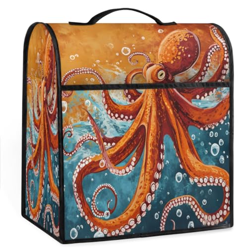 Coffee Maker Cover Ocean Octopus Red Kitchen Appliance Covers Small Appliance Covers Blender Cover Juicer Cover Dust Covers for Kitchen Appliances with Top Handle and Pockets,Washable,B163