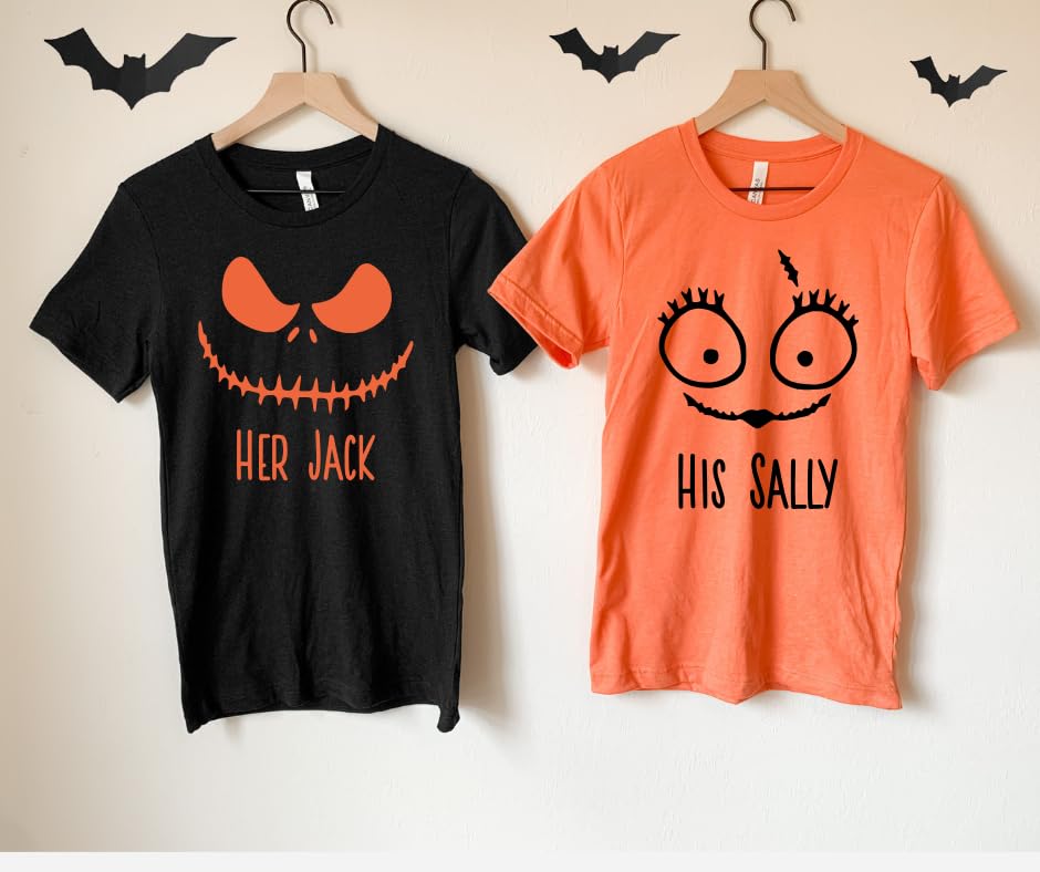 Jack and Sally His and Her Halloween Couple Outfits, His and Her Halloween Shirts, Matching Halloween Shirts For Couples, Jack and Sally Tshirt Couple For Boyfriend, Girlfriend, Husband and Wife.2