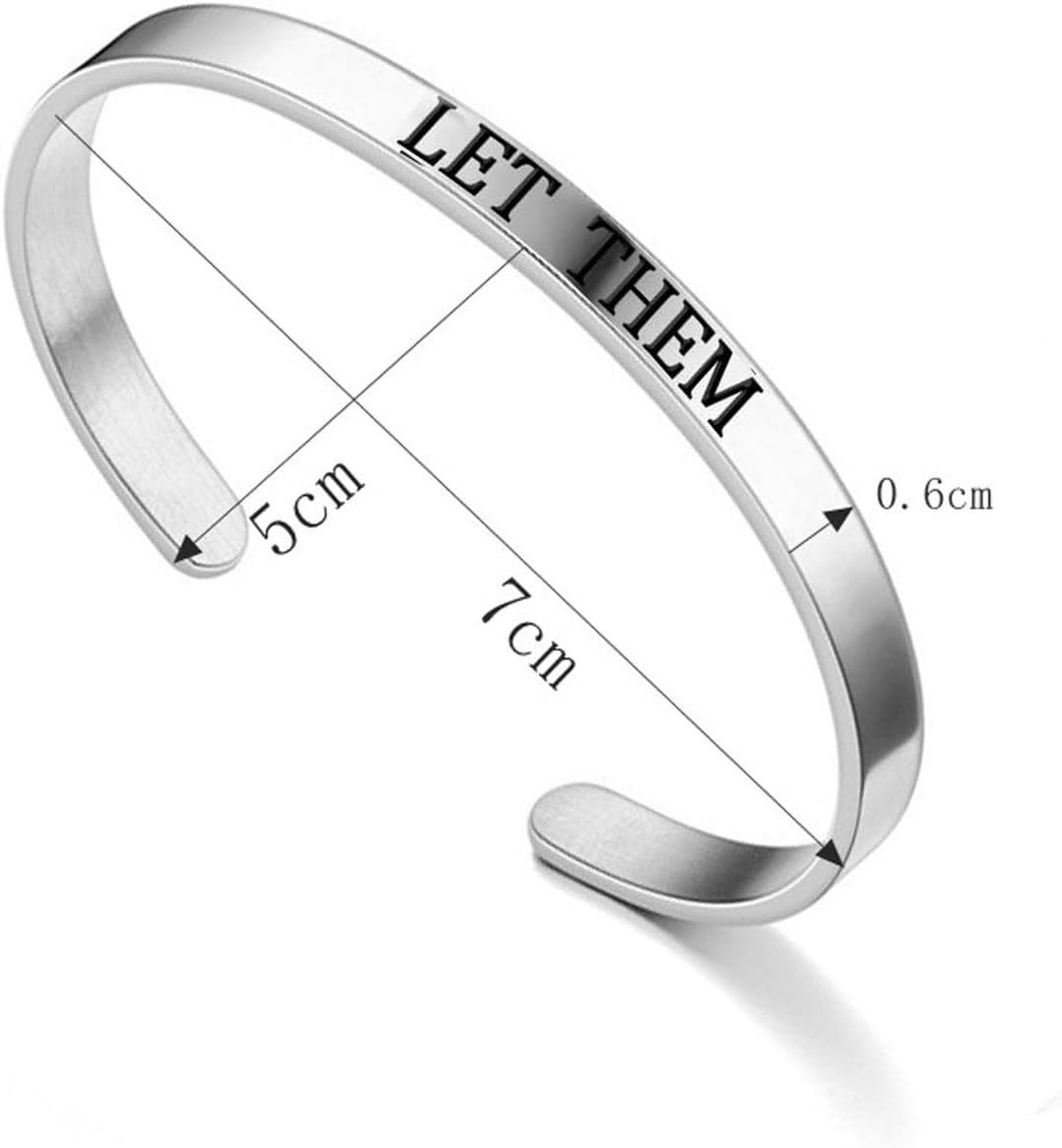 Let Them Cuff Bracelet, Self Worth Motivational Engraving Bracelets Stainless Steel Open Adjustable Handmade Engraved Friendship Cuff Bangle Jewelry Gifts for Sorority Sisters Best Friends - Image 6