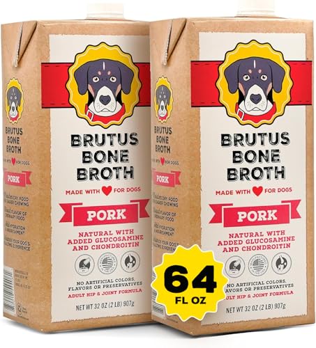 Image of Brutus Bone Broth for Dogs | All Natural | Made in USA | Glucosamine & Chondroitin for Healthy Joints | Human Grade Ingredients | Hydrating Food Topper, Gravy & Treat (Pork, 2-Pack)