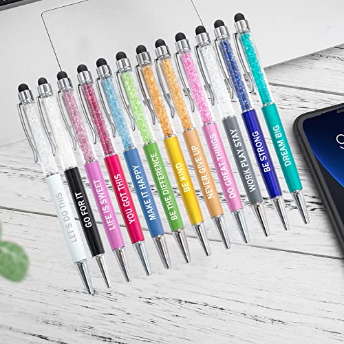 Image of PASISIBICK 12 Pieces Crystal Stylus Pens for Employees, 2 in 1 Inspirational Greeting, Motivational Ballpoint Pen for Christmas, Appreciation, Gift (12 Colors)