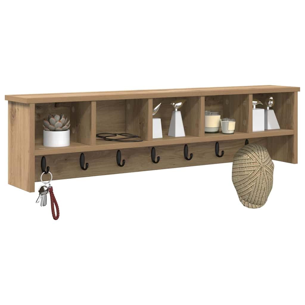 vidaXL Wall-Mounted Coat Rack with Shelf Artisan Oak 100 x 16 x 26 cm, Hallway Storage, Modern Coat Rack, Wall-Mounted Hooks, Rectangular Indoor Furniture, Stylish Entryway Organization