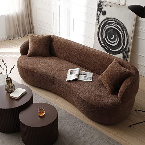 JUSTONE Modern Mid-Century Couch Curved Back Upholstered Sofa,Luxury Contemporary Boucle Fabric Sofa Couch for Bedroom Apartment Studio,Dark Brown-86.6''