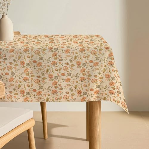 R home Modern Elegant Vintage Floral Chambray Table Cover | Sophisticated Flower Motif Cotton Table Cloth | 140 x 180 cm (56 x 72 Inch) | Premium Table Linen for 4 to 6 Seater Dining Tables