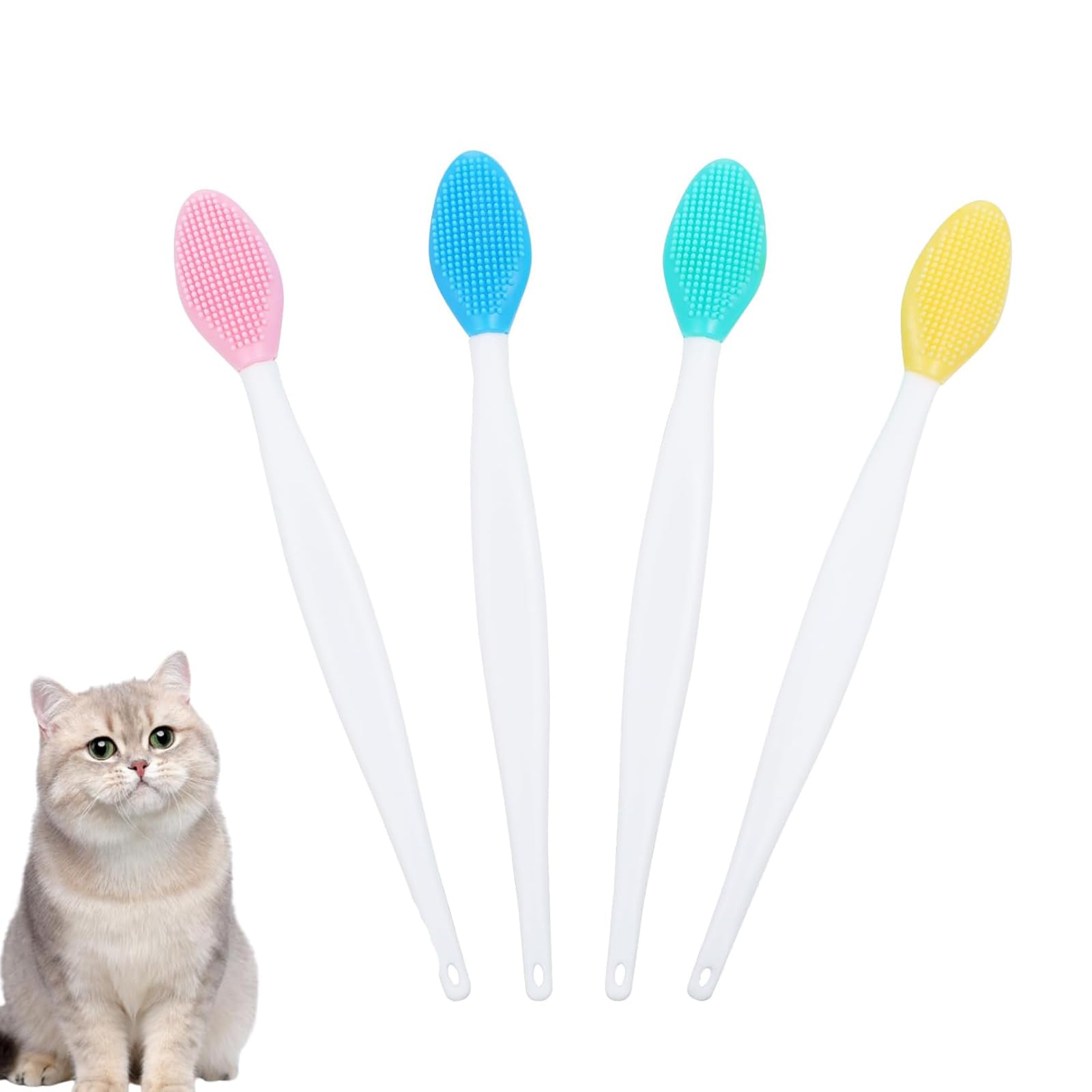 猫 ブラシ ブラックシードブラシ 猫あご汚れをクレンジング 猫ニキビ 両面猫グルーミングブラシ 黒ずみ除去用シリコンブラシ 4個セット (4)