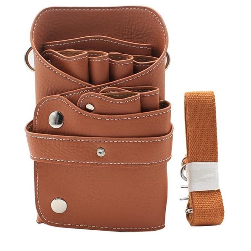 Borsa Parrucchiere Borsa porta forbici for capelli in pelle PU con 6 tasche, grande spazio, for salone da barbiere, pettine for, custodia cintura, strumento for parrucchiere(Brown)