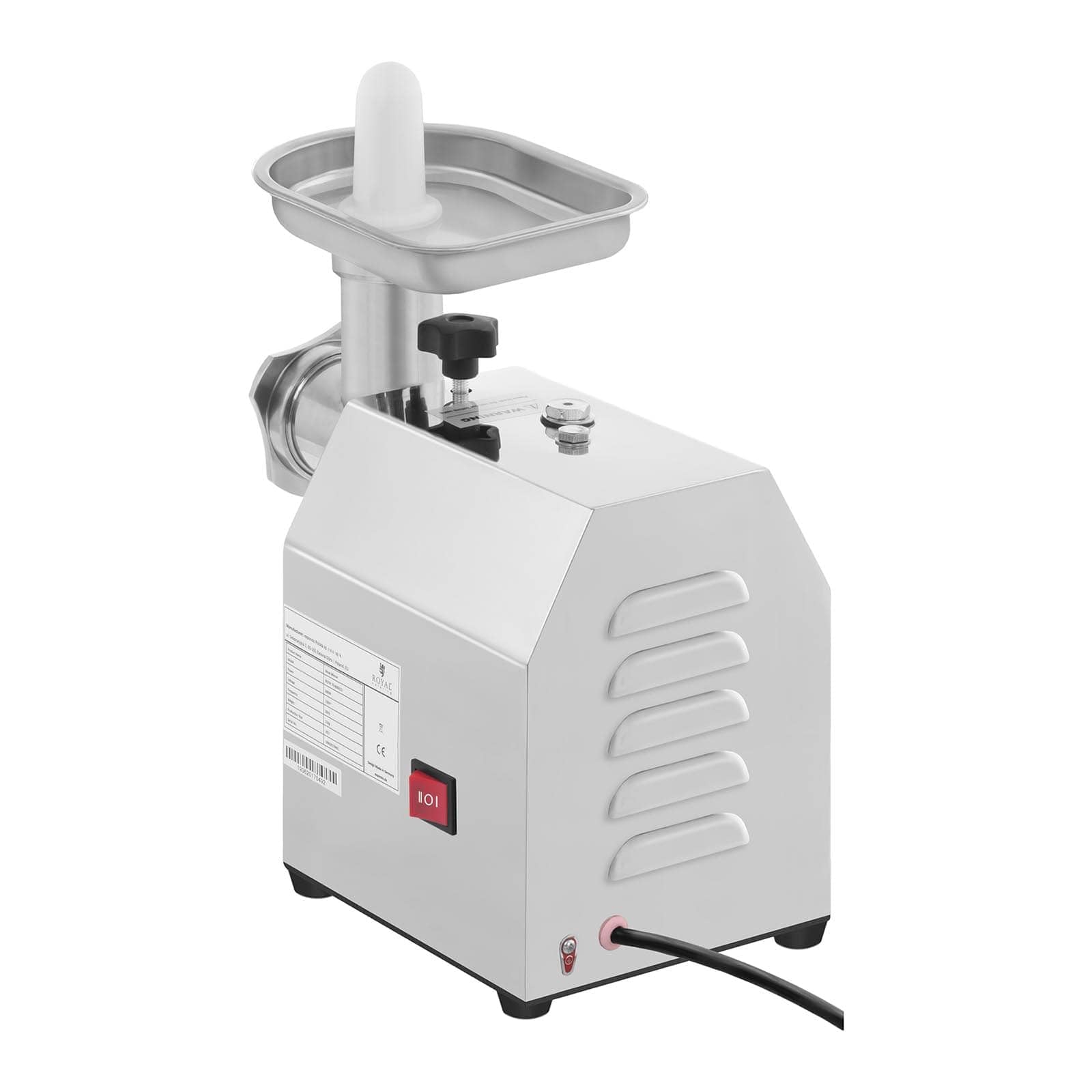 Royal Catering RCFW 70-600ECO Picadora de Carne Eléctrica Profesional (70 kg/h, 600 W, Marcha Retrógrada, Orificios de 5/7 mm, Acero Inoxidable) ECO