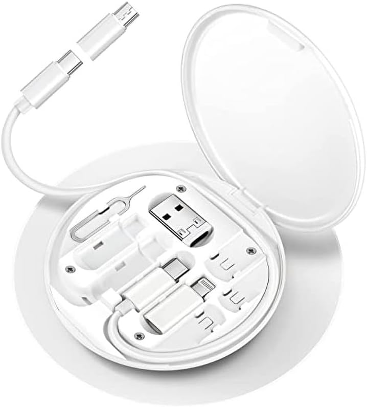 ZALUJMUS Multifunctional Data Cable Storage Box Adaptor for IOS Devices, USB-C and Micro-USB Devices Universal Data Transfer Cable (White)