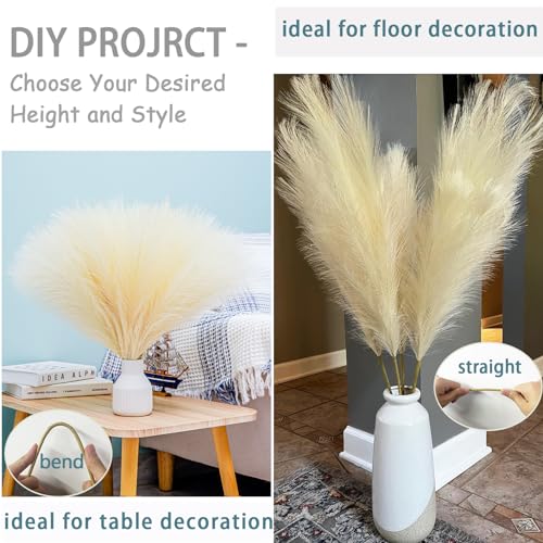 Image of 38 inch 10 Stems Faux Pampas Grass Decor Tall Beige Pampas Grass for Floor Vase