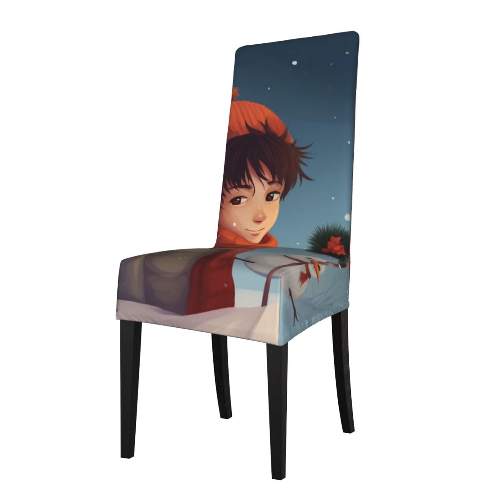WPKJU Merry Christmas Cartoon Print Dining Chair Covers Removable Chair Seat Covers Decorative for Kitchen & Bar Stools
