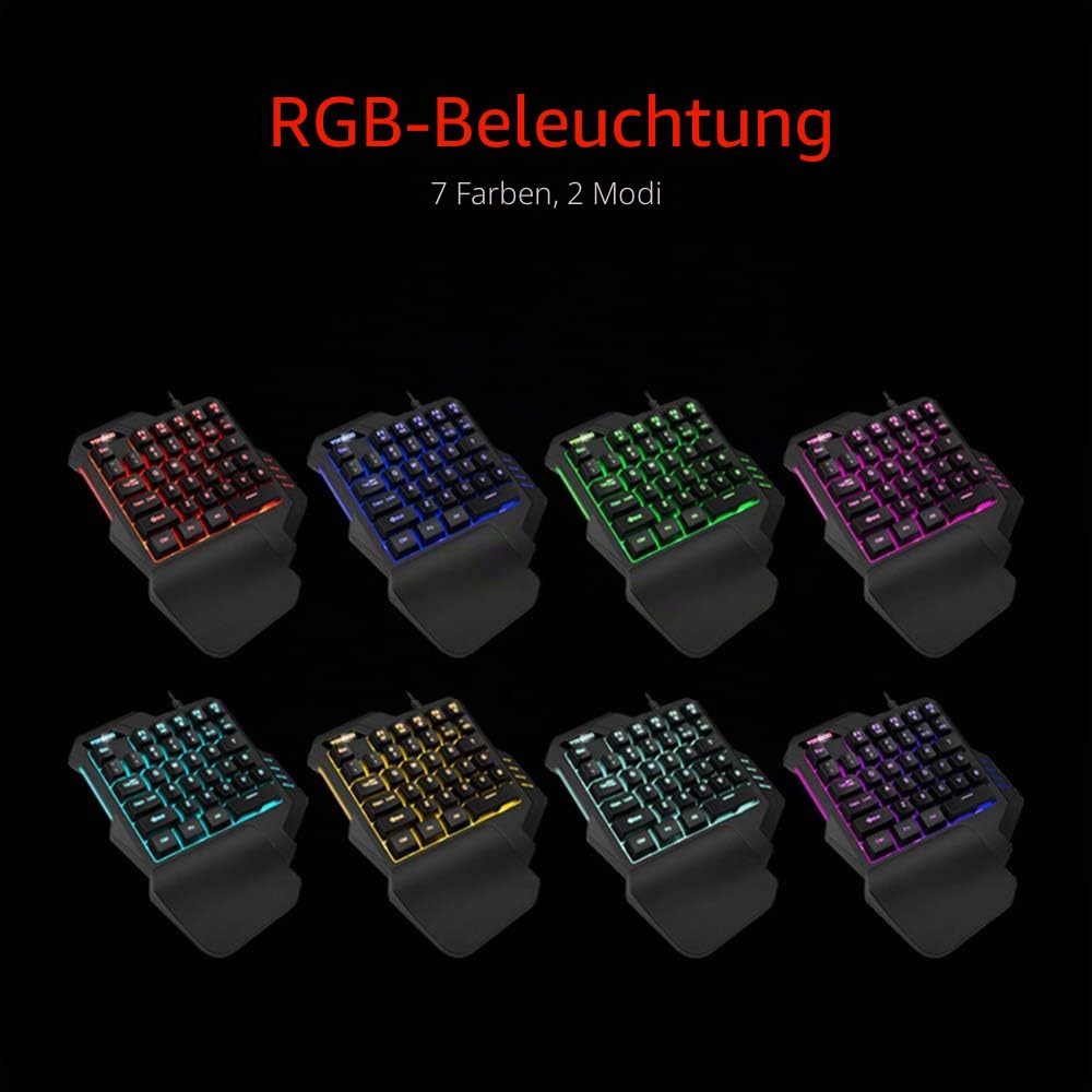 RedThunder Einhand-Gaming-Tastatur mit RGB-Hintergrundbeleuchtung und 35 Tasten Tragbare Mini Ergonomischer Gamecontroller für PC PS4 Xbox Gamer.