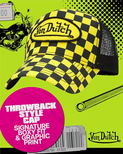 Image of Von Dutch Monogram Trucker Cap - Retro Snapback Cap for Men and Women - Adjustable Snap Fit Panel, Mesh Rear, Curved Bill