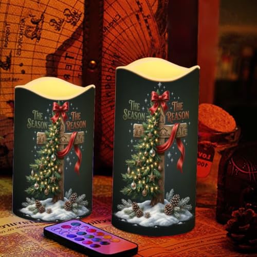 Image of Christmas Cross Flameless Candles Set of 4 | Xmas Flameless Candles with Remote Control, Flickering LED Candles with Timer for host gift, Living Room decor