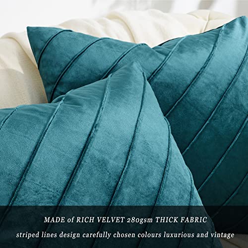 Image of GIGIZAZA Decorative Velvet Pillow Covers 16x16, Set of 2 Teal Green Sofa Couch Throw Pillows Covers Cases, Living Room Square Cushion Accent Stripe Covers