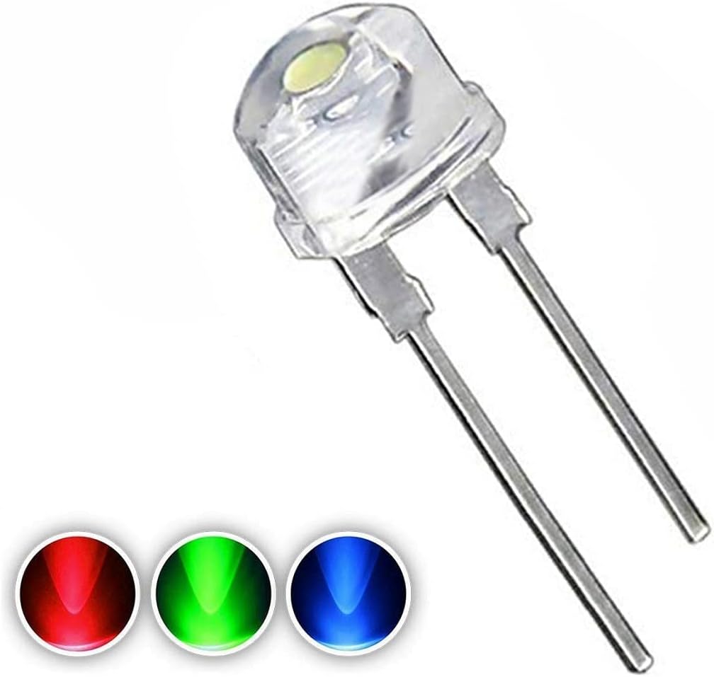 Steko {Pack of 50 Pieces) (8mm) RGB Auto Flash Multicolor Changing Transparent Bright LED, 3V DC 2 Pin Light Emitting Diode, Multipurpose, For Science Projects DIY Hobby Kit