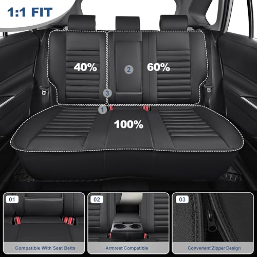 Image of Custom for Ford Fusion Seat Covers SE /Titanium /S /SEL /Sport /Platinum 2013 2014 2015 2016 2017 2018 2019 2020 Car Seat Covers Full Set Faux Leather Car Seat Cushion Protector (Black, 5 Seats)