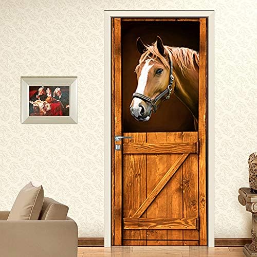KACOLOR 3D Stairs Art Door Sticker for Bedroom Livingroom Bathroom, 2PCS Wall Decal Self-Adhesive Waterproof Removable Door Murals Wallpaper Home Decoration 30.3“x78.7", Horse