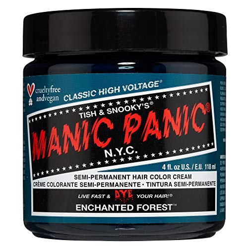 MANIC PANIC Enchanted Forest Green Hair Dye – Classic High Voltage - Semi Permanent Deep Teal Green Hair Color With Blue Undertones - Vegan, PPD & Ammonia Free (4oz) - Enchanted Forest - 4 Fl Oz (Pack of 1)