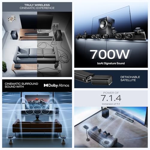 Image of boAt [2026 Launch] Aavante Prime X, Truly Wireless, Detachable Satellites, Dolby Atmos, 7.1.4CH 700W, Wireless Subwoofer, FREE Installation & Video Demo,Sound bar Home Theatre Soundbar (Premium Black)