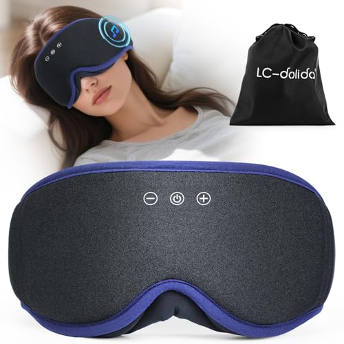 LC-dolida 3D Bluetooth Schlafmaske mit Kopfhörern für Frauen und Herren,Totale Lichtblockade & Ganznachtkomfort Schlaf Augenmaske Schlafkopfhörer Weiche Kopfhörer zum Schlafen für das Reisen,Bett