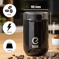 EUREL KMA Elektrische Kaffeemühle Schwarz – Coffee Grinder mit Edelstahl Mahlbehälter & Messer, Variable Mahlgrade, Kompaktes Design – 45g Kapazität – Ansicht 4