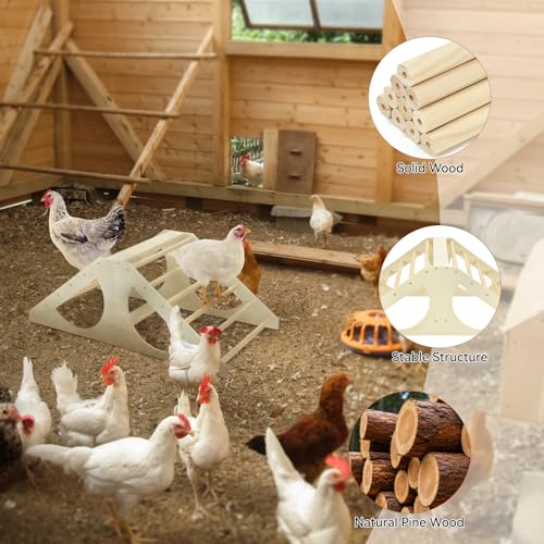 Image of Chicken Roosting Bar Solid Wood Roosting Ladder Poultry Perch Stand Jungle Gym for Backyards Chicken Coops Farms Chicken Toy for Chicks Hens Roosters Large Birds Parrots Macaws L