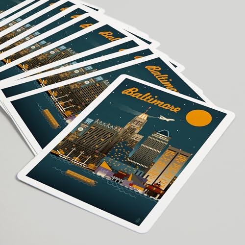 Lantern Press Baltimore Maryland Retro Skyline Naipes póker miniatura 5