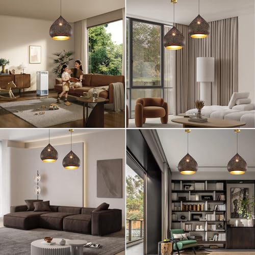 Image of 2-Pack Moroccan Pendant Light Fixture Vintage Black Hanging Lamp