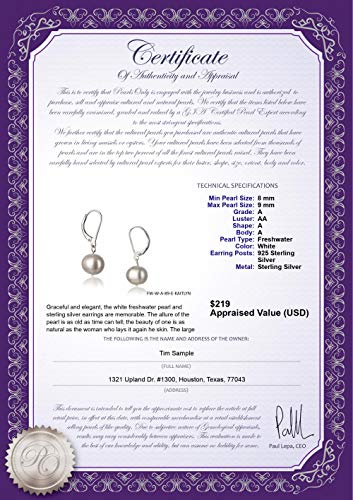 Kaitlyn White 8-9Mm A Quality Freshwater 925 Sterling Silver Cultured Pearl Earring Pair For Women #TOP2