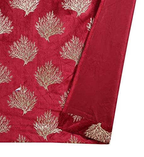 Image of Velvet Floral Printed Designer Curtains for Window, Long Door, Living Room, Bedroom, Drawing Room Curtain Set of 2 Pcs, 4x5 feet Long, Maroon