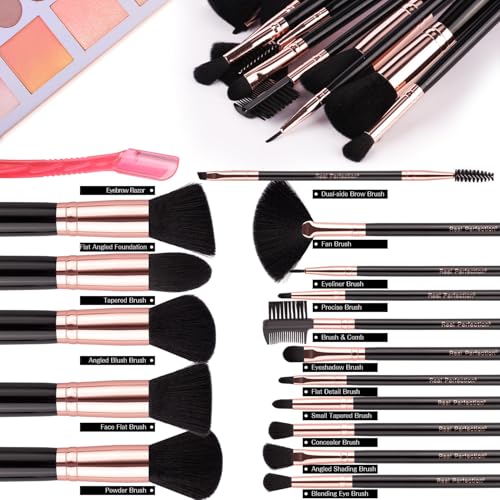 Image of Real Perfection Makeup Brush Set 16 Pcs with 1 Eyebrow Razor Premium Synthetic Foundation Powder Concealers Eyeshadow Blush Makeup Brushes Make up Brushes Kit (Black)