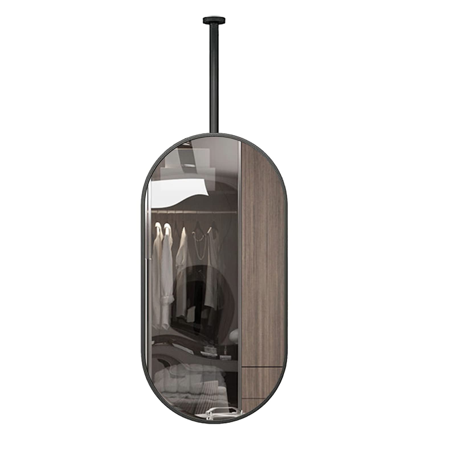 Specchi da Soffitto, Specchi per Cosmetici HD da Bagno, con Cornice in Metallo Nero e Braccio per Guardaroba, Camere da Letto, Comò e Decorazioni Moderne a Tema, Ovale (Dimensioni