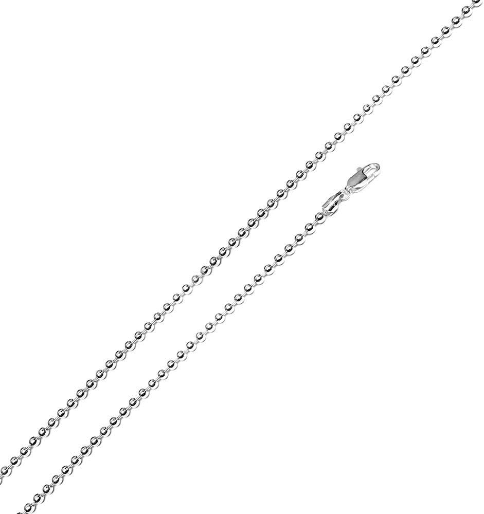Sterling Silver 1mm,1.2mm,1.5mm,1.8mm Diamond Cut Bead Ball Chain Necklace w/LOBSTER CLASP,Made in Italy