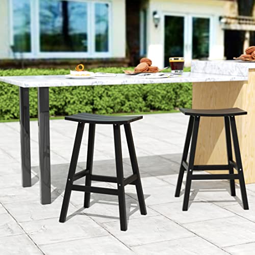 Wo Home Furniture Saddle Stool 29"-Inch Adirondack Hdpe Backless Patio Kitchen Bar Stool Seat (Black) #TOP2