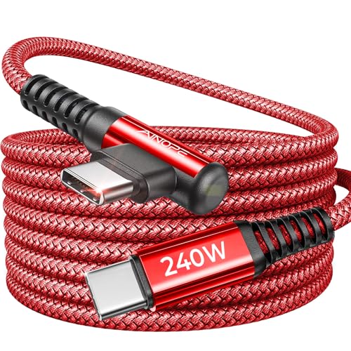 Image of AINOPE 240W USB C to USB C Cable Fast Charging 15FT,Right Angle Fast Type C Charging Cable Fits iPhone 16 Pro Max Plus,iPhone 15,MacBook Air /Pro,iPad Pro,Samsung,Pixel,All Devices, Red, 1 Pack