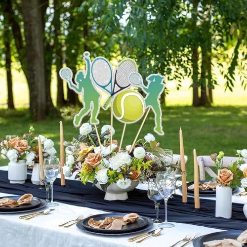 Image of 16 Pcs Tennis Collection Table Toppers - Tennis Theme Birthday Table Centerpieces Sticks,Tennis Racket Ball Player Sport Themed Bday Party Supplies