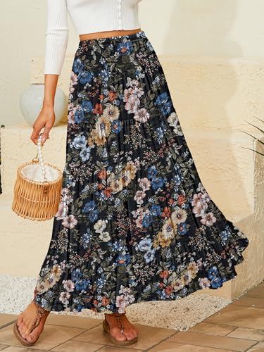 Image of NASHALYLY Women's Chiffon Elastic High Waist Pleated A-Line Flared Maxi Skirts